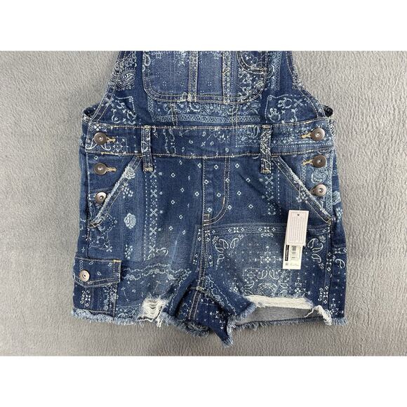 Retro Faded Blue Jean Overall Shorts Shortall No Boundaries Junior Extra Large - Picture 2 of 9